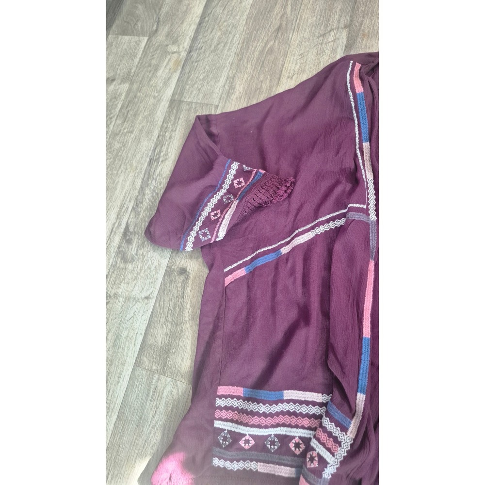 Knox Rose Desert Sunset Kimono Burgundy‎ Boho Embroidered Fringe Tassel Small - Picture 3 of 8